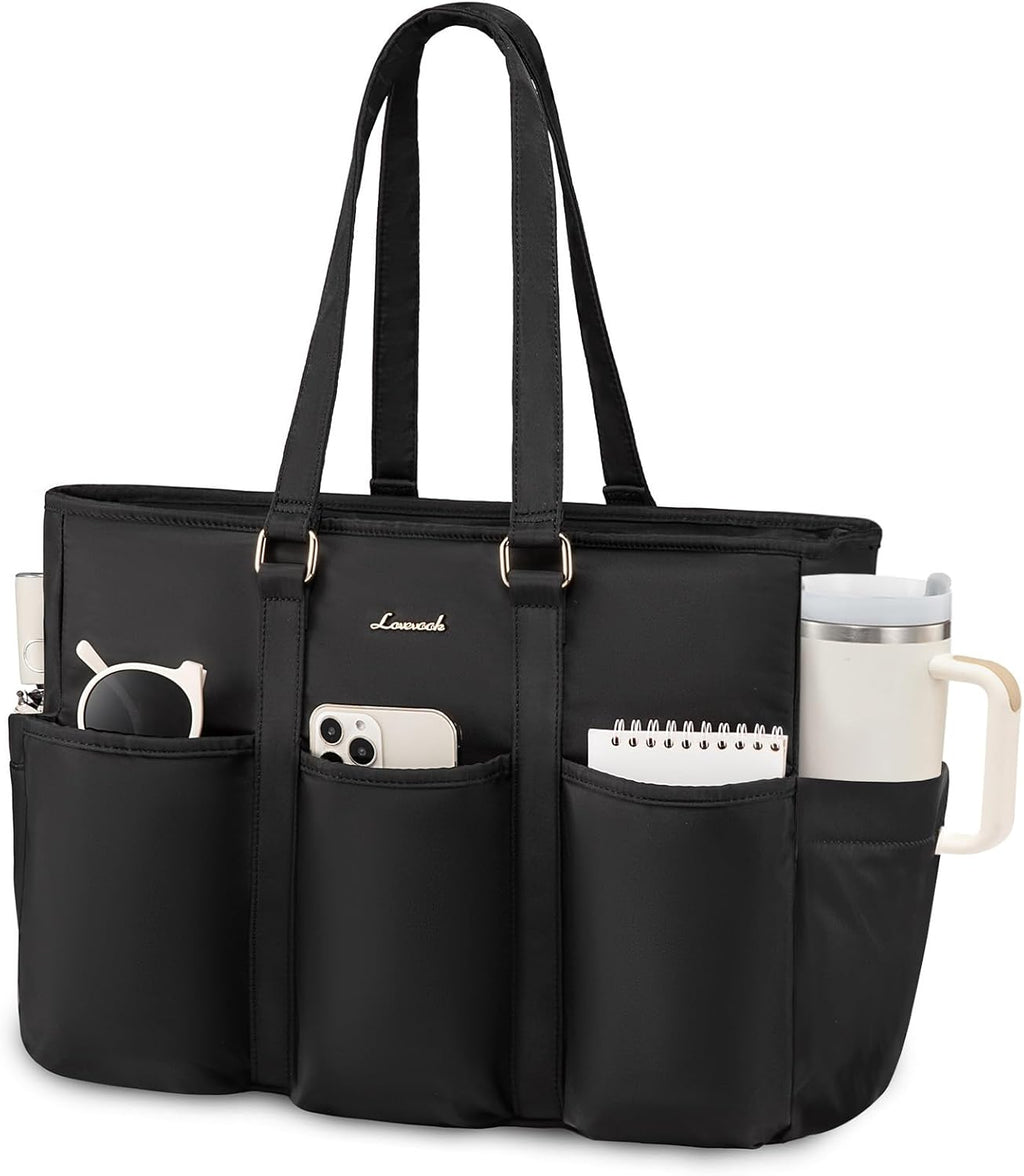 LOVEVOOK Laptop Tote Bag for Women Work, Teacher Tote Bag Nurse Bag With Large Cup Holder, Utility Professional Computer Bag For Work/Travel/College/Daily, Large Purse Handbag With Multi Pockets