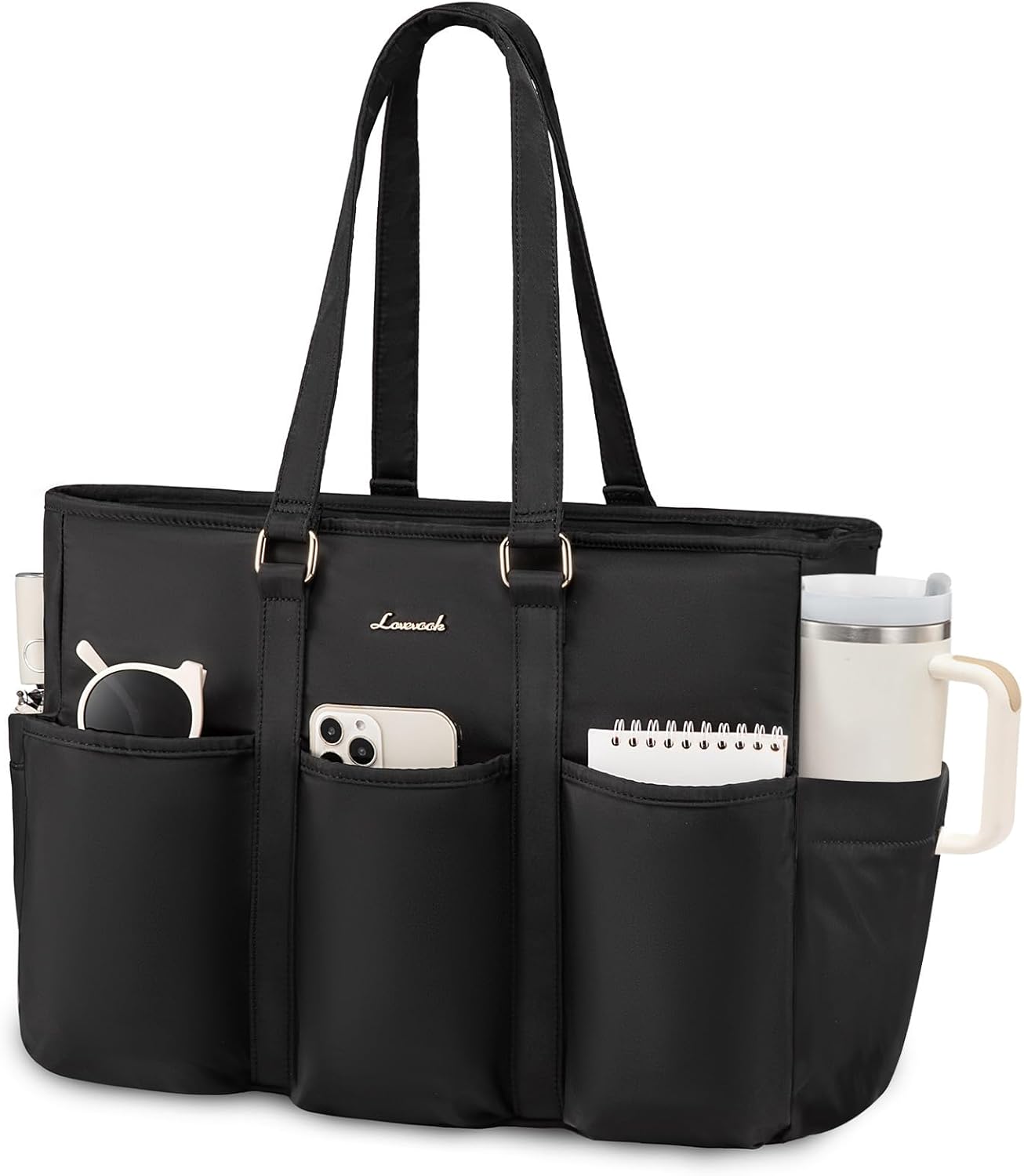 LOVEVOOK Laptop Tote Bag for Women Work, Teacher Tote Bag Nurse Bag With Large Cup Holder, Utility Professional Computer Bag For Work/Travel/College/Daily, Large Purse Handbag With Multi Pockets