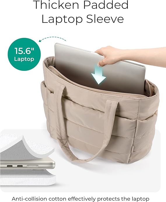 BAGSMART Tote Bag for Women, Lightweight Puffy Tote Bag with Compartments Shoulder Bag Handbag for Travel, Work, Gym | Lightweight