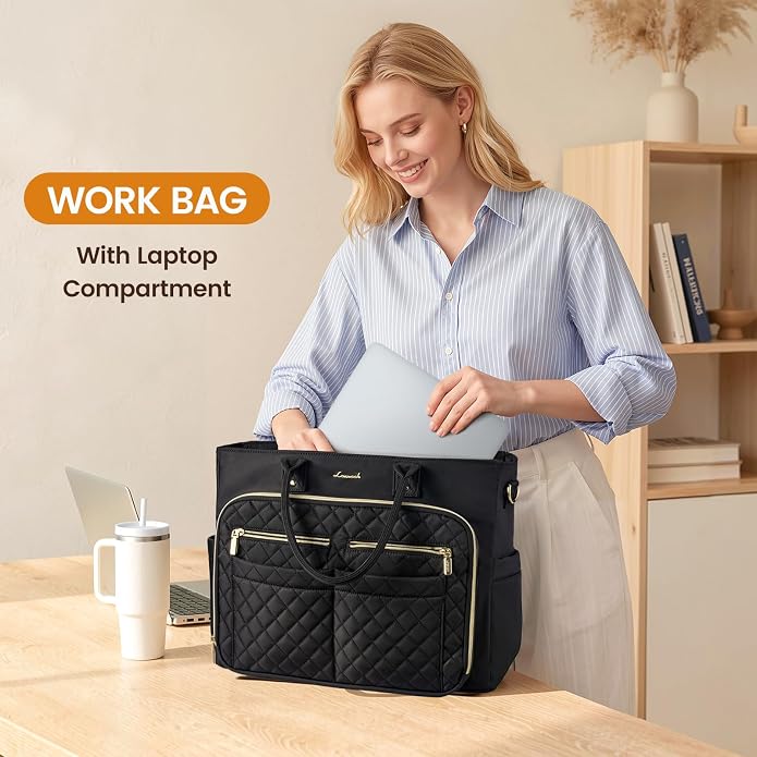 LOVEVOOK Tote Bag for Women, Teacher Nurse Work Laptop Bag, Quilted Bible Computer Shoulder Bag for Business Travel College