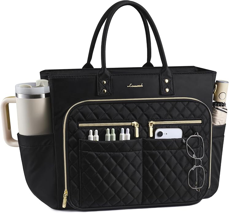 LOVEVOOK Tote Bag for Women, Teacher Nurse Work Laptop Bag, Quilted Bible Computer Shoulder Bag for Business Travel College