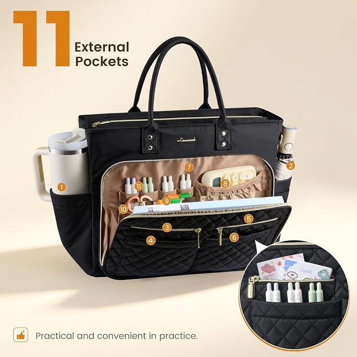 LOVEVOOK Tote Bag for Women, Teacher Nurse Work Laptop Bag, Quilted Bible Computer Shoulder Bag for Business Travel College