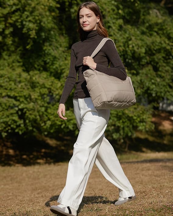 BAGSMART Tote Bag for Women, Lightweight Puffy Tote Bag with Compartments Shoulder Bag Handbag for Travel, Work, Gym | Lightweight