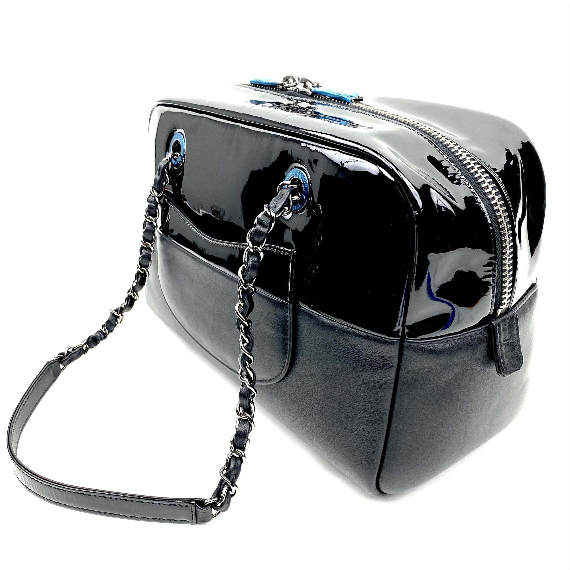 CHANEL Patent &amp; Lambskin Leather Bowling Bag