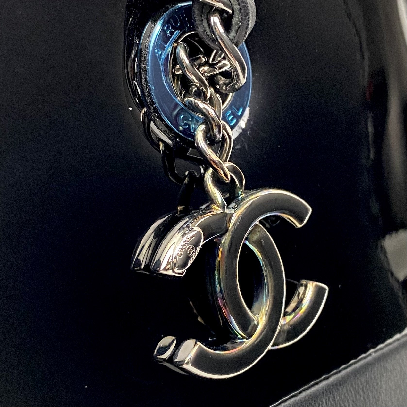 CHANEL Patent &amp; Lambskin Leather Bowling Bag