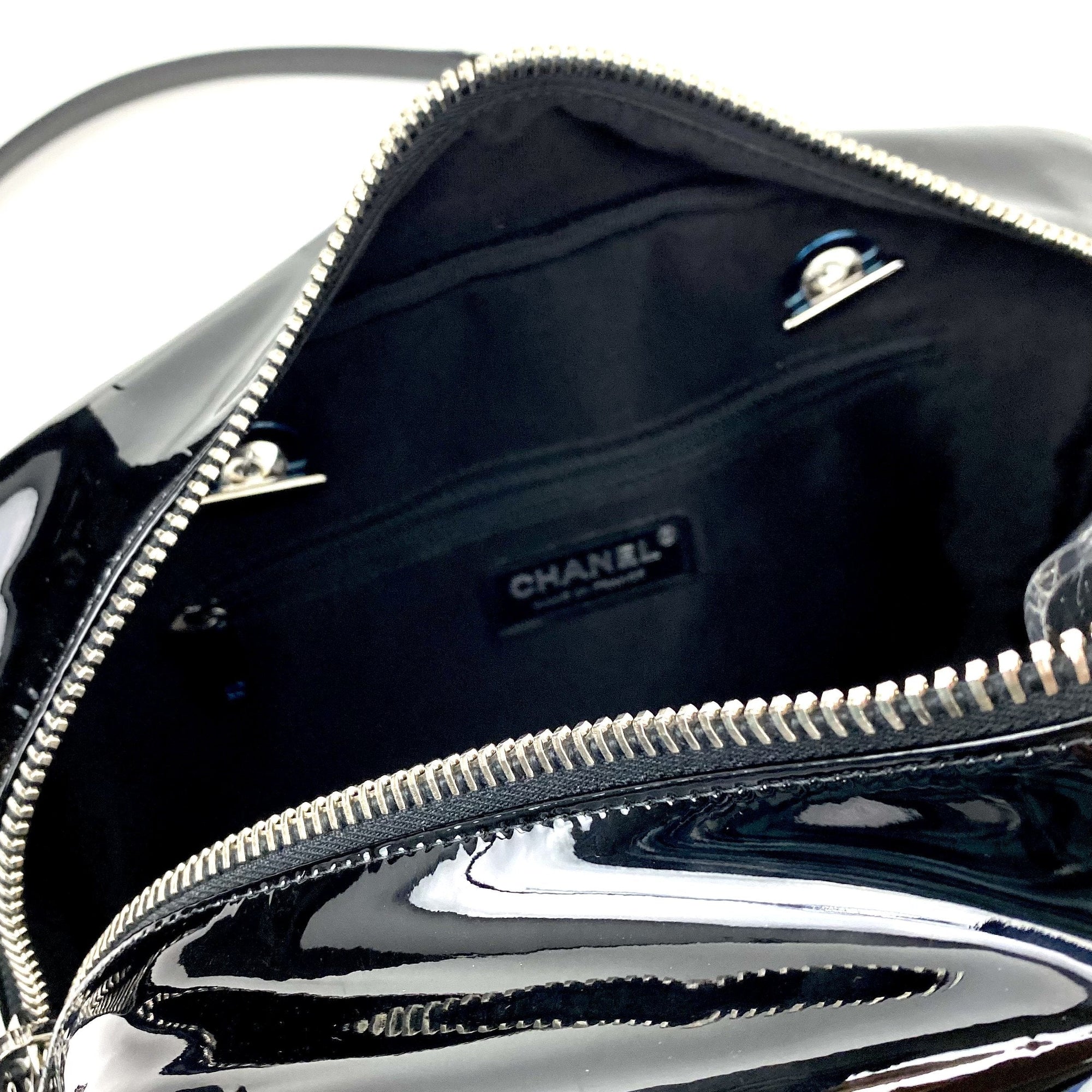 CHANEL Patent &amp; Lambskin Leather Bowling Bag