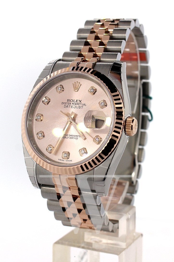 Rolex Datejust 36 Pink set with diamonds Dial Fluted Steel and 18k Rose Gold Jubilee Watch 116231