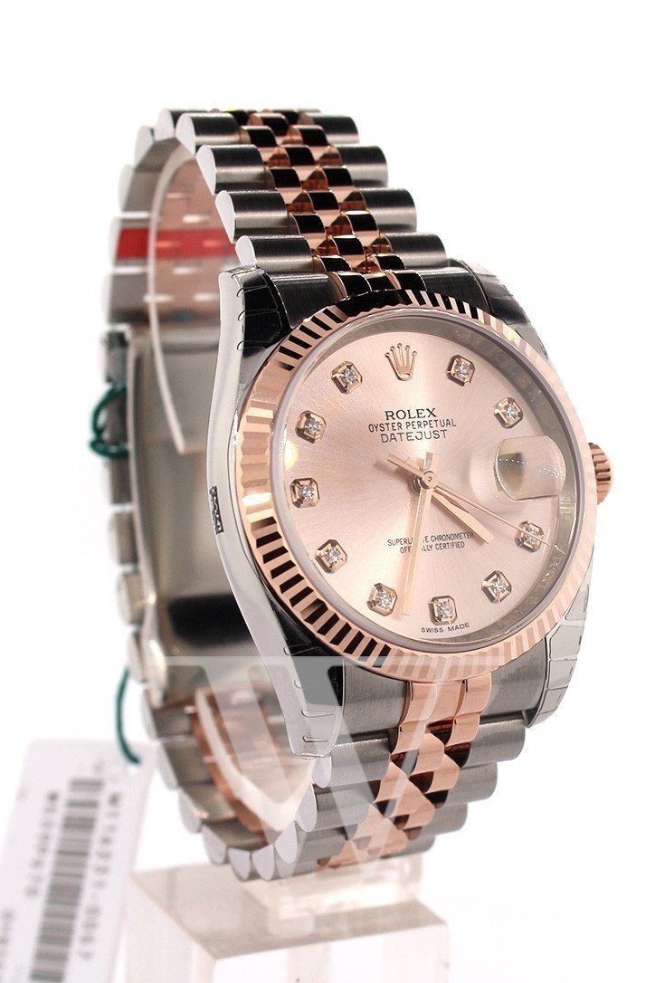 Rolex Datejust 36 Pink set with diamonds Dial Fluted Steel and 18k Rose Gold Jubilee Watch 116231