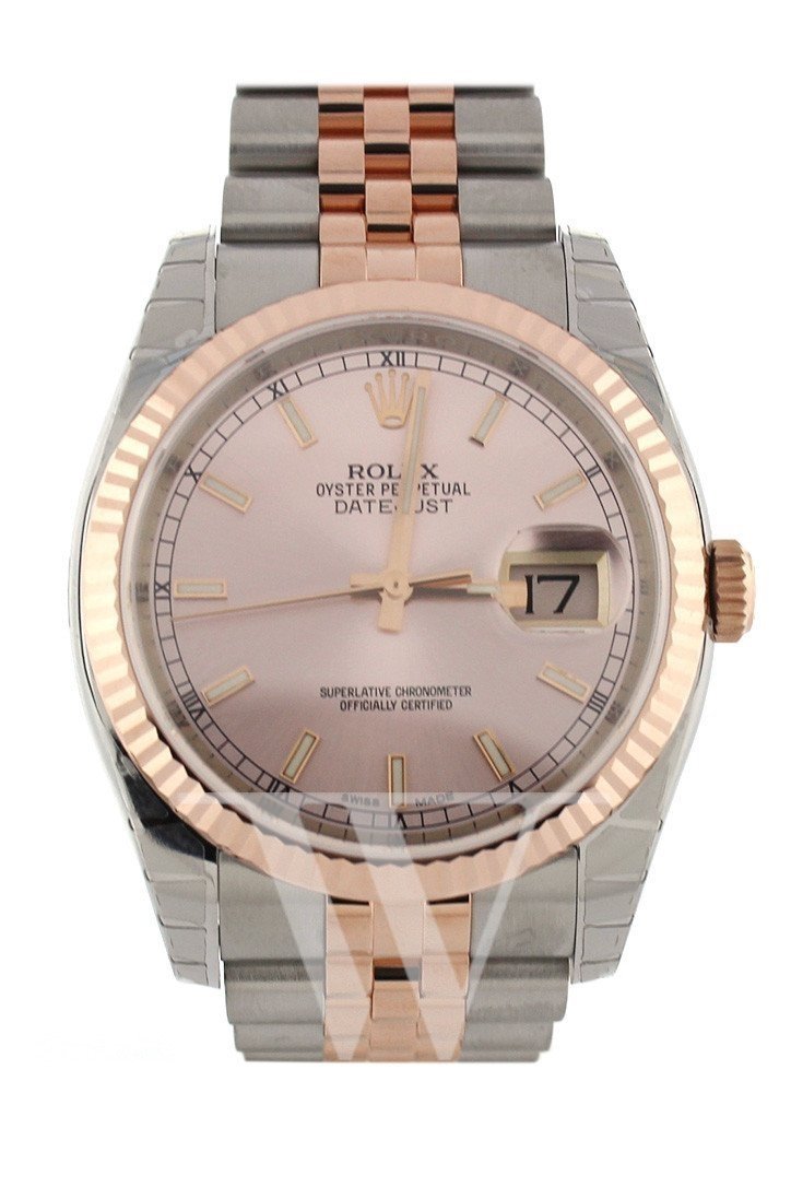 Rolex Datejust 36 Pink Dial Fluted Steel and 18k Rose Gold Jubilee Watch 116231