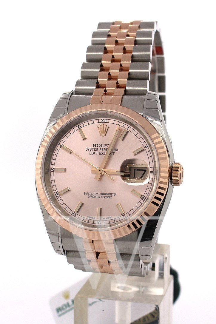 Rolex Datejust 36 Pink Dial Fluted Steel and 18k Rose Gold Jubilee Watch 116231