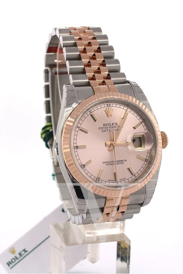 Rolex Datejust 36 Pink Dial Fluted Steel and 18k Rose Gold Jubilee Watch 116231