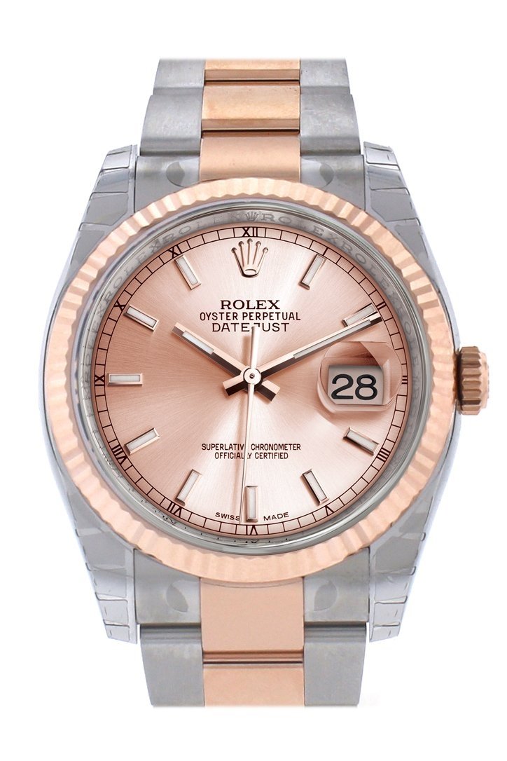 Rolex Datejust 36 Pink Dial Fluted Steel and 18k Rose Gold Oyster Watch 116231