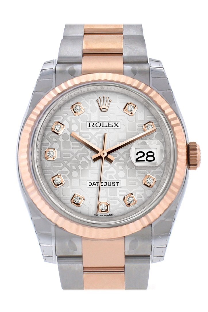 Rolex Datejust 36 Silver Jubilee design set with diamonds Dial Fluted Steel and 18k Rose Gold Oyster Watch 116231