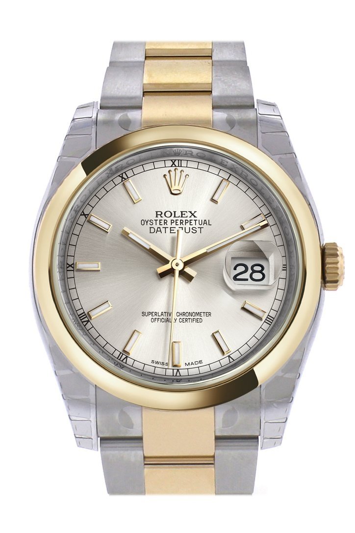 Rolex Datejust 36 Silver Dial 18k Gold Two Tone Oyster Watch 116203