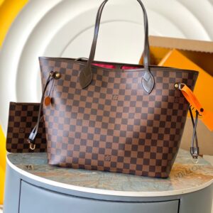 Luxury Neverfull Medium Handbag Premium Imported Fabric, Coffee Red,