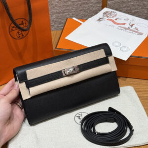 Kelly To Go Black Epsom Leather Mini Shoulder Bag Silver Hardware Elegance