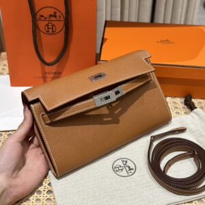 Kelly To Go Mini Shoulder Bag Gold Epsom Leather with Silver Hardware