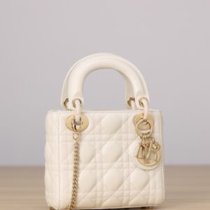 Mini Lady Dior Bag Ivory Lambskin with Cannage Stitching & Light Gold Hardware
