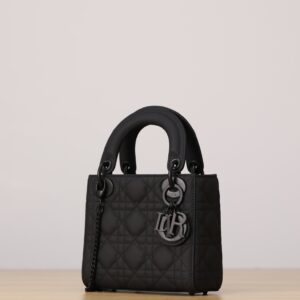 Mini Lady Dior Bag Black Matte Calfskin with Cannage Stitching & Matte Black Hardware