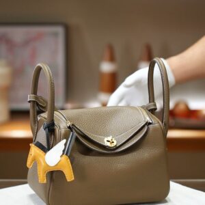 Premium Lindy 26 Bag Elephant Grey Leather, Gold-Plated Stainless Hardware