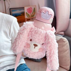 Cartoon Doll Insulated Water Bottle by Seaygift – Vacuum Flask with Straw & Warm Plush Sleeve 500ml