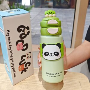Seaygift Lovely Cartoon Panda & Bear Double Drink Thermos – Vacuum Tumbler Water Bottle with Rope